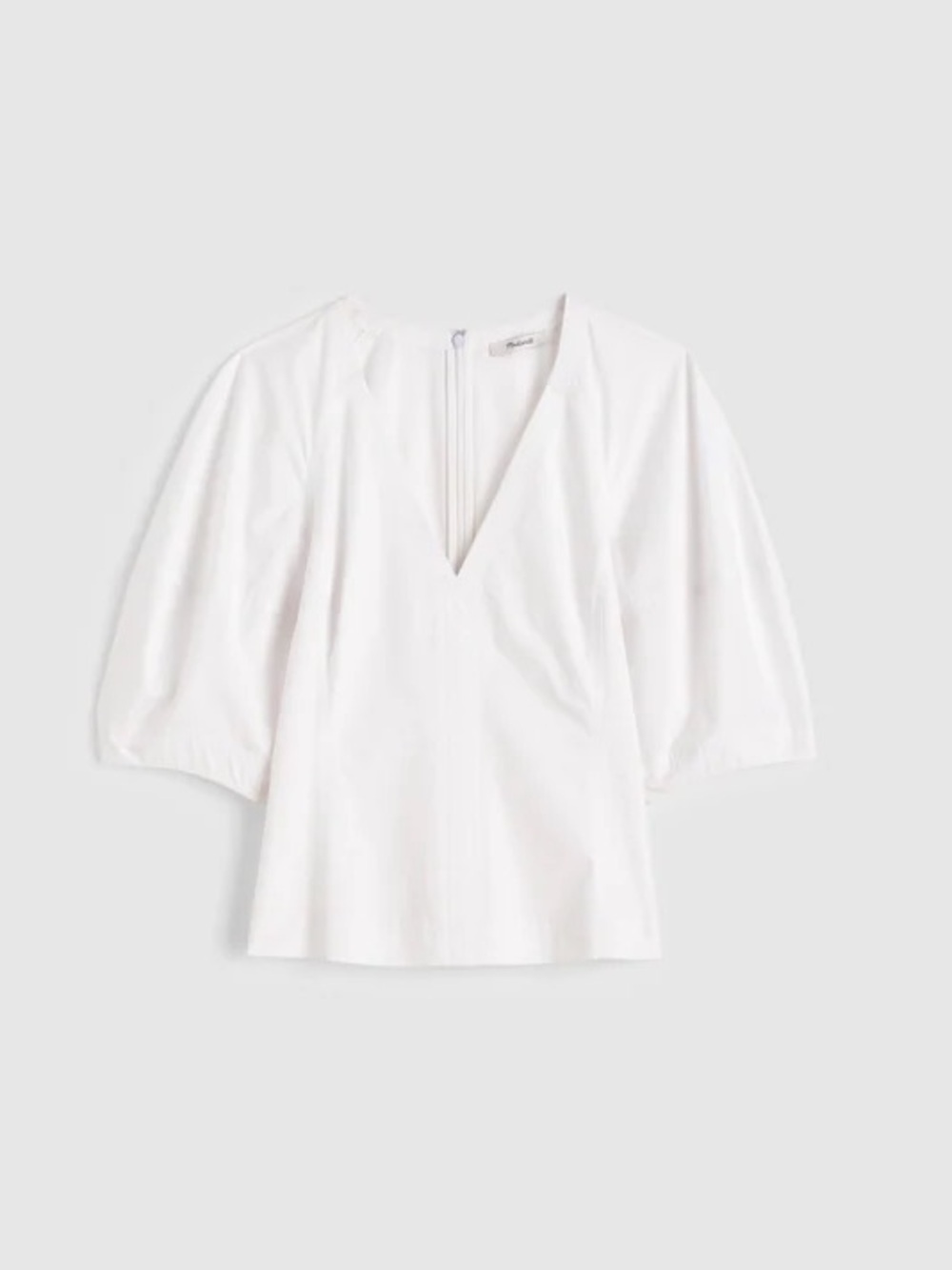Sculptural V-Neck Top in Poplin in White